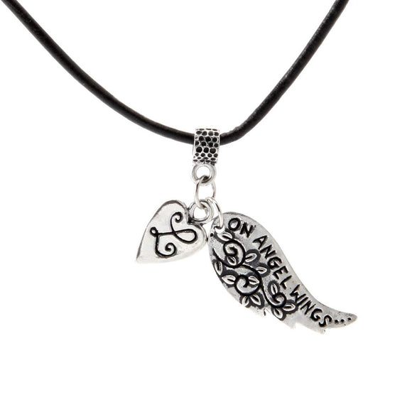 Angel Wings Pendant w/ Blk Leather PD-111