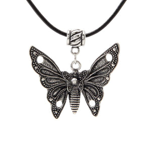 Butterfly Pendant Black Leather