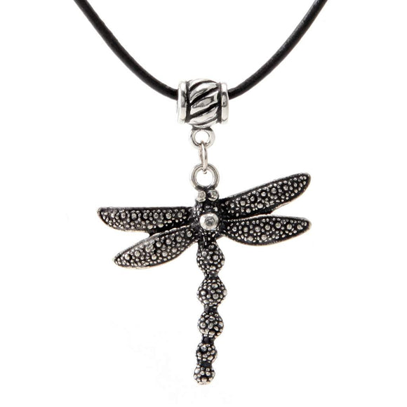 Dragonfly Pendant Blk Leather